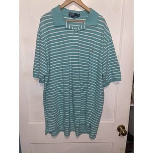 Polo Ralph Lauren Mens' SZ 3XLT Polo Shirt Aqua/white STRIPED Yellow logo